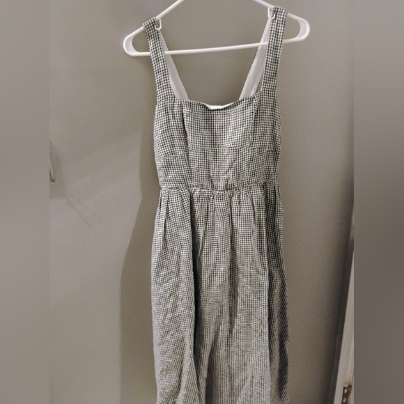 Nwt 100% European Linen Fit & Flare Midi Dress Classic Mini Gingham Sz Small - Picture 2 of 15